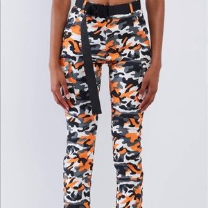 Orange Camo high waisted belt buckle pants